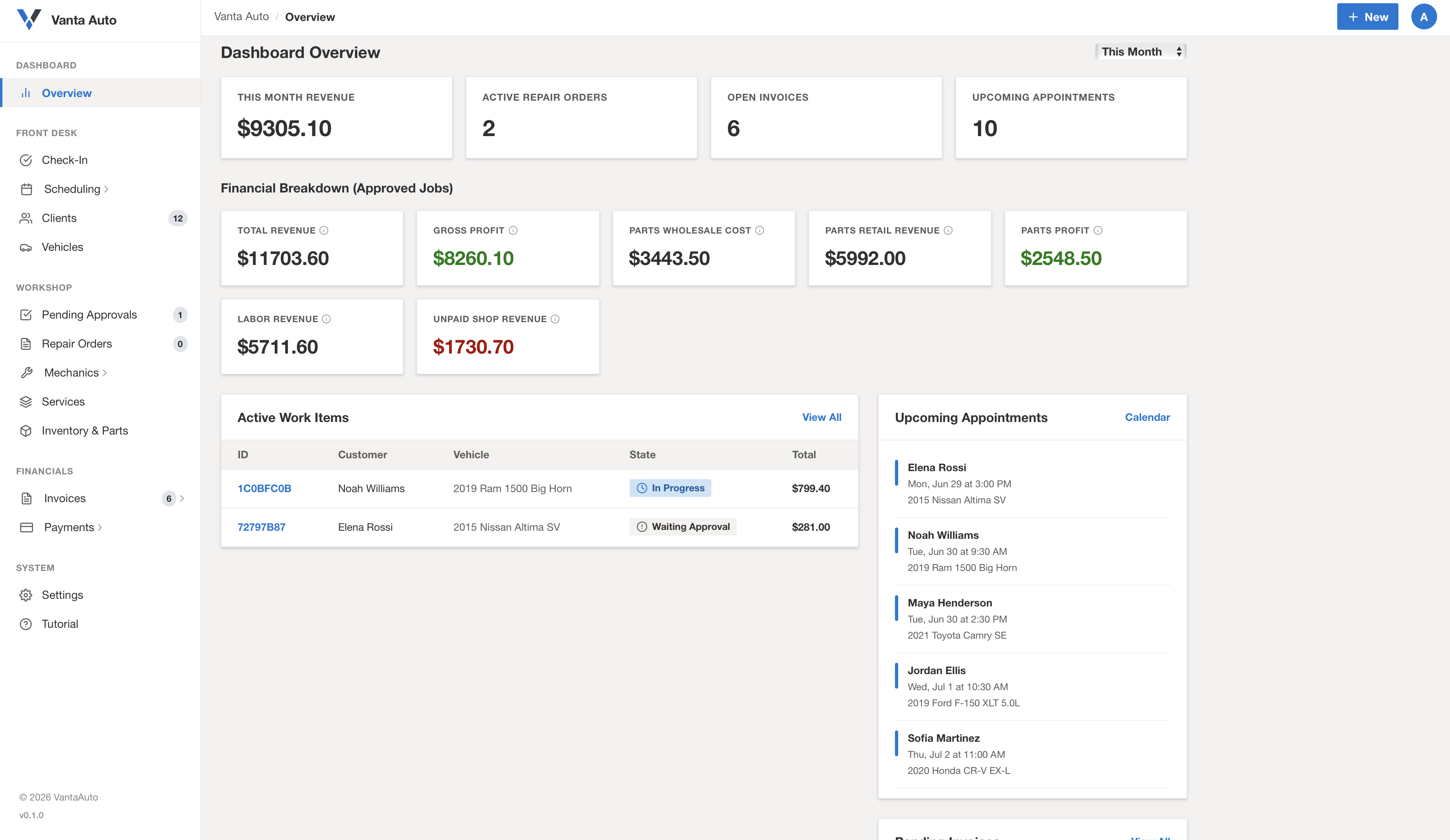 Vanta Auto Dashboard